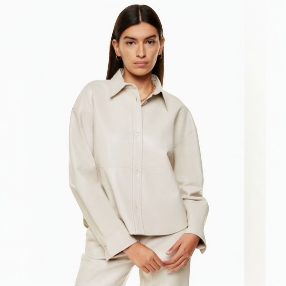BABATON Button Up Shirt Women Size Medium Cream Pelli Hip Shirt Jacket Oversized